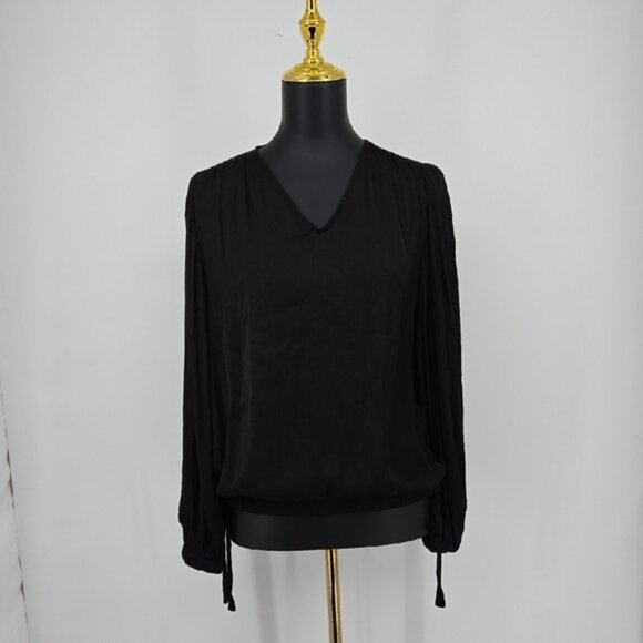 Catherine Malandrino Elegant Black Women's Top Ties At The Hips V Neckline SZ M - Picture 1 of 7